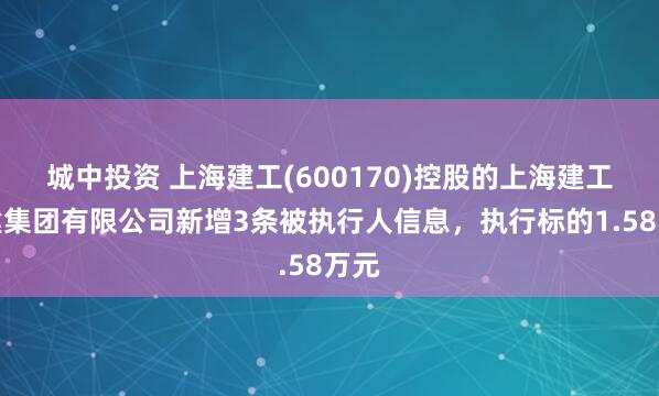 城中投资 上海建工(600170)控股的上海建工一建集团有限公司新增3条被执行人信息，执行标的1.58万元